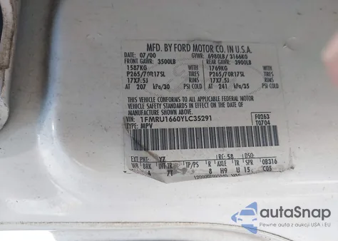 2000 Ford Expedition Xlt из США, поврежденный, VIN 1FMRU1660YLC35291